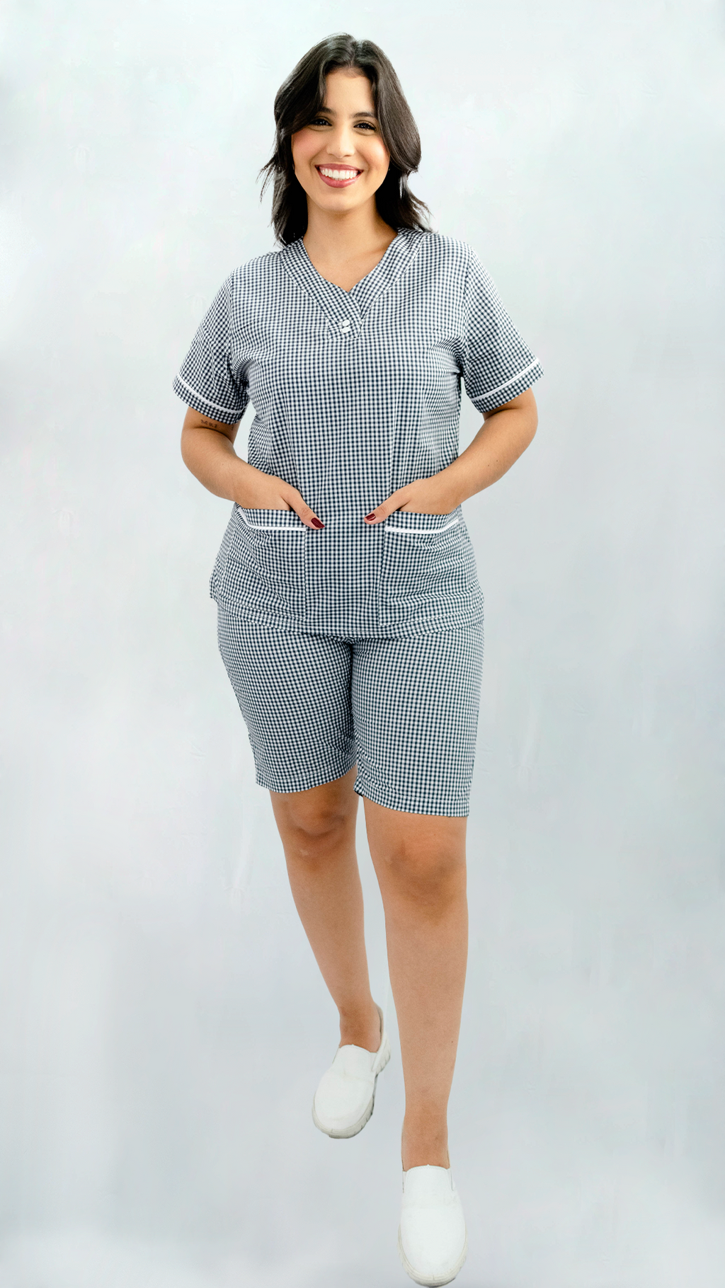 Popelina Cuadros Azul O