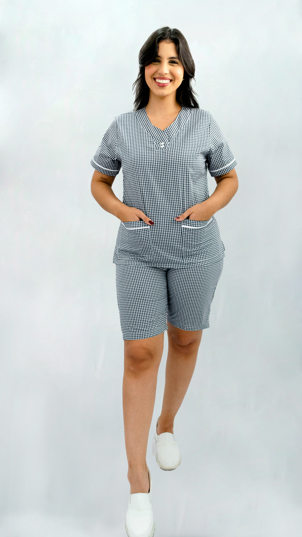 Popelina Cuadros Azul O