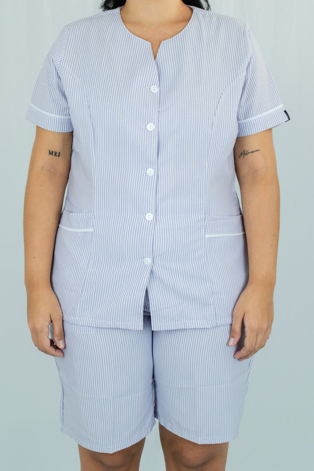 Oxford Rayas Morado de botones