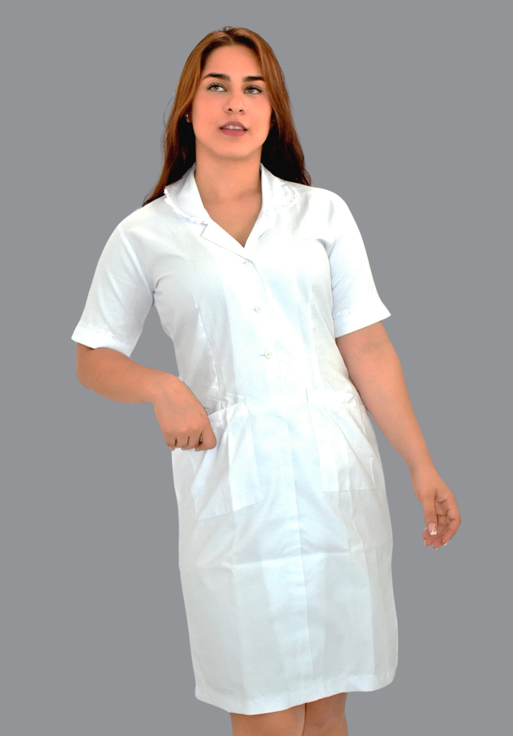 Vestido Oxford Blanco con Letín