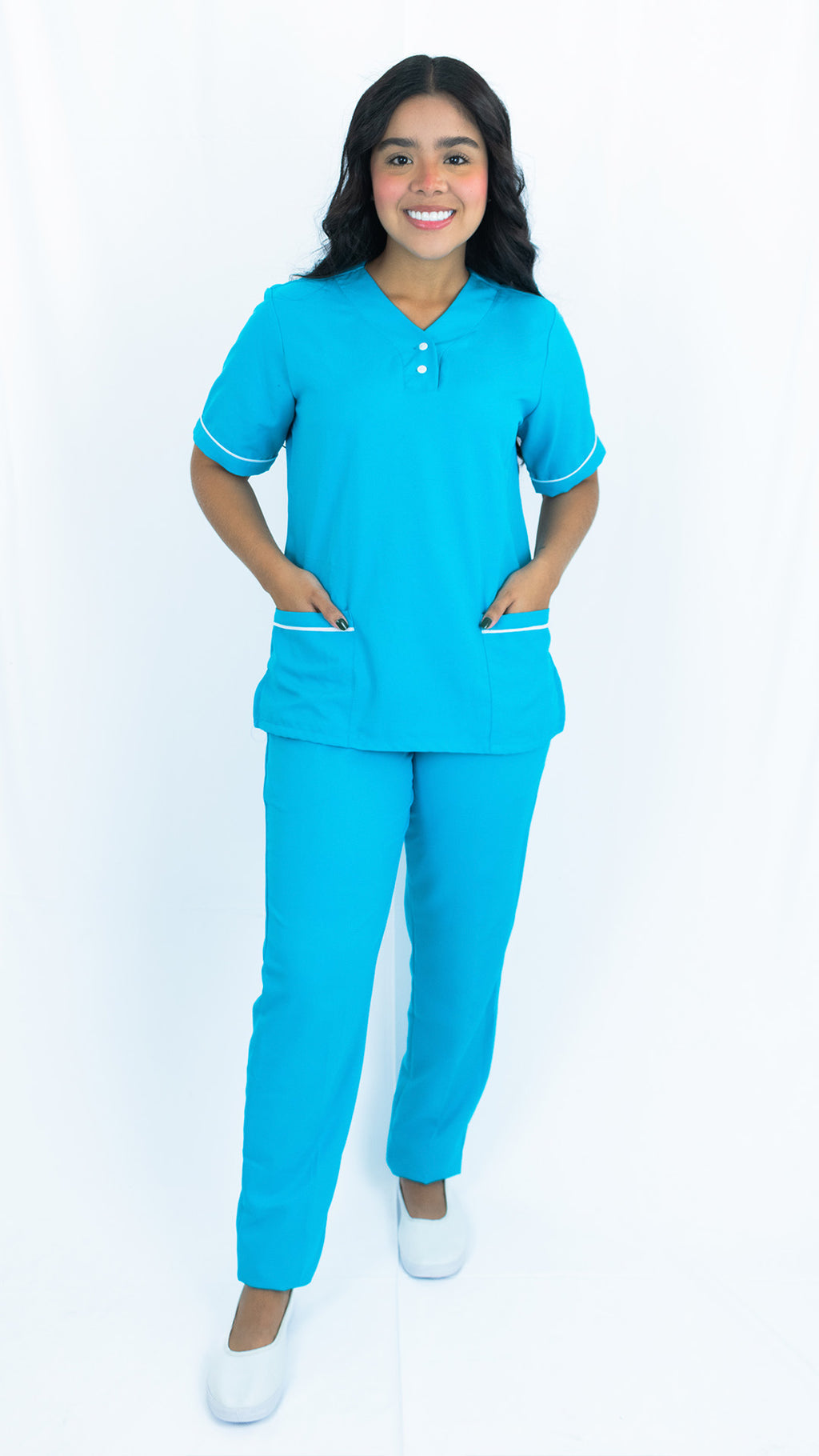 Lino stretch Aqua Dos botones