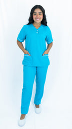 Lino stretch Aqua Dos botones