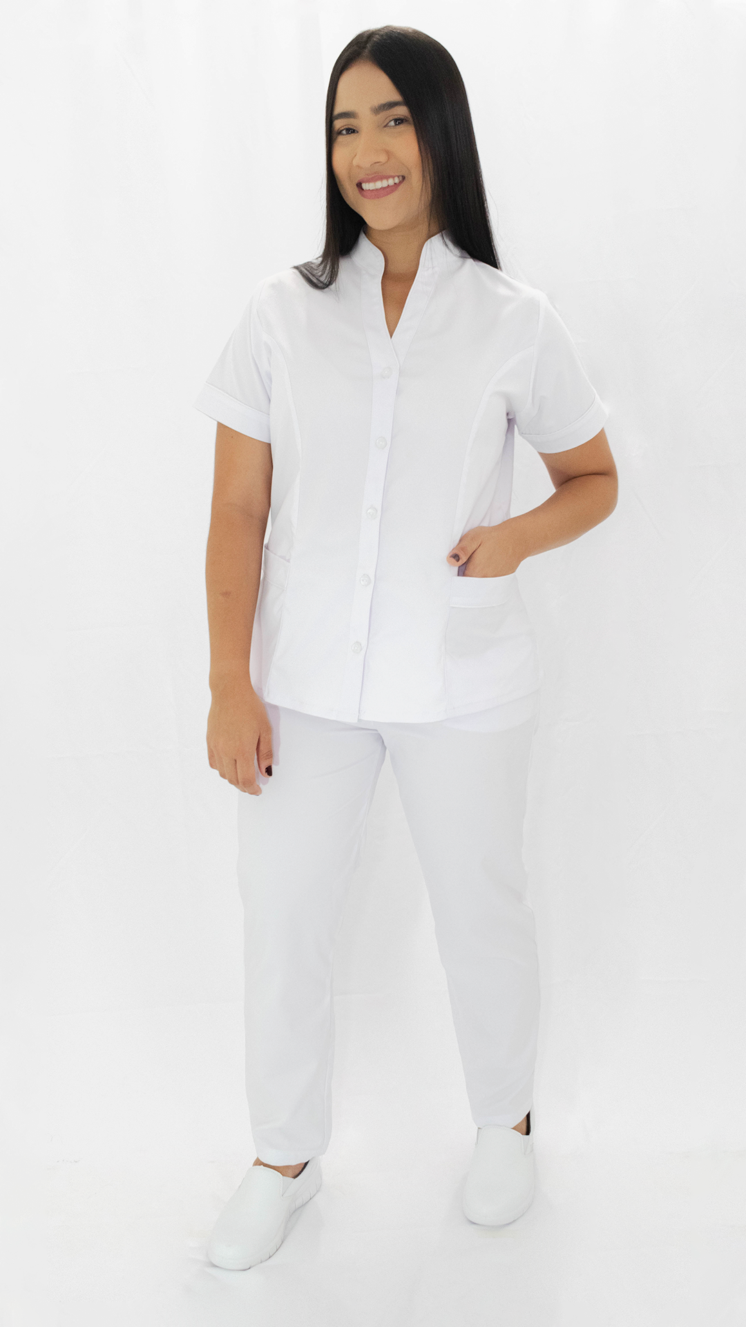 Lino Stretch Blanco Cuello V